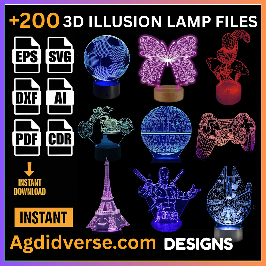 3D Illusion Lamp Files: 200+ Laser Cut Designs for Acrylic