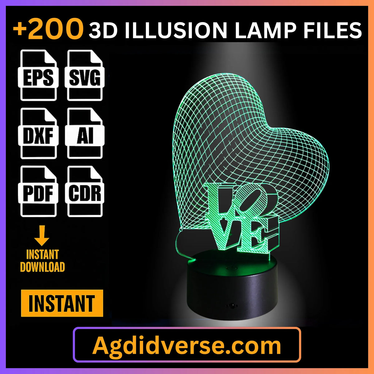 LOVE Heart 3D Illusion Lamp File
