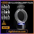 Diamond ring 3D illusion lamp glowing white on LED base