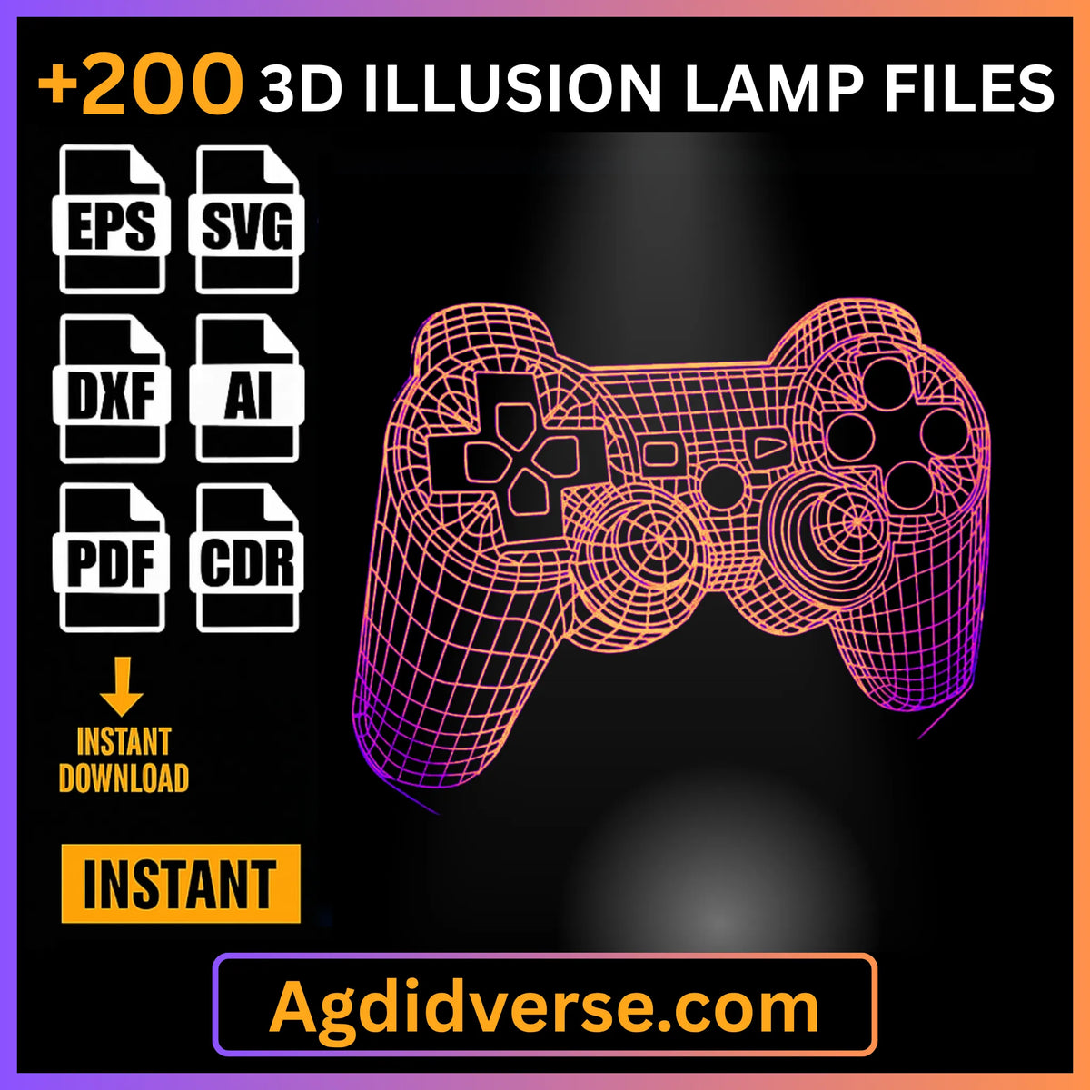 Game controller 3D illusion lamp with orange and purple glow
