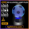 Soccer ball 3D illusion lamp glowing blue on LED base